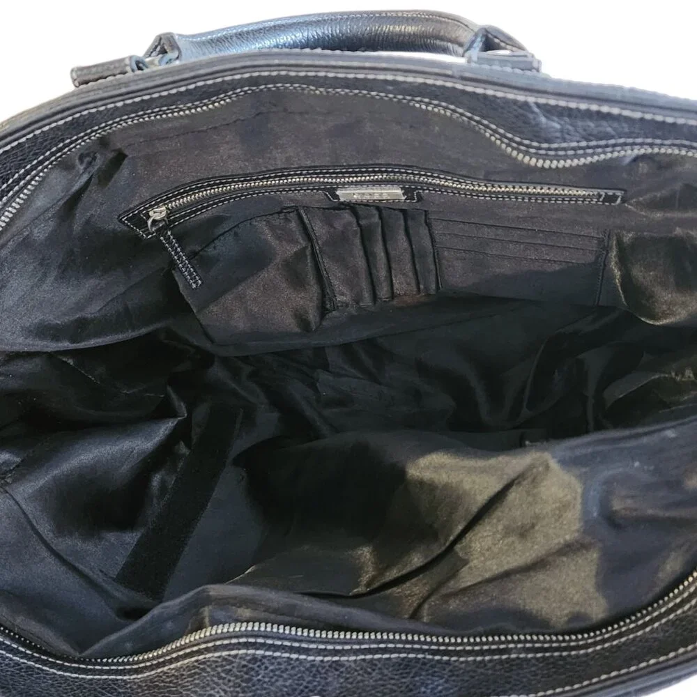 Hugo Boss Black Grained Leather Laptop Bag Adjustable Strap & Dual Handles
